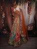 Vibrant Burnt Orange Floral and Birds Motif Sequins Embroidered Design Banarasi Silk Lehenga with Dupatta