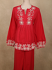 Vibrant Cherry Red Floral Thread Embroidered Design Cotton Co-ord Set