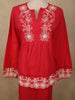 Vibrant Cherry Red Floral Thread Embroidered Design Cotton Co-ord Set