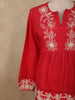 Vibrant Cherry Red Floral Thread Embroidered Design Cotton Co-ord Set