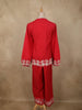 Vibrant Cherry Red Floral Thread Embroidered Design Cotton Co-ord Set