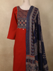 Vibrant Crimson Red Ajrakh Printed Design Cotton Palazzo Suit with Dupatta