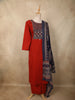 Vibrant Crimson Red Ajrakh Printed Design Cotton Palazzo Suit with Dupatta