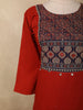 Vibrant Crimson Red Ajrakh Printed Design Cotton Palazzo Suit with Dupatta
