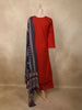 Vibrant Crimson Red Ajrakh Printed Design Cotton Palazzo Suit with Dupatta