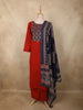 Vibrant Crimson Red Ajrakh Printed Design Cotton Palazzo Suit with Dupatta