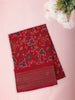 Vibrant Crimson Red Floral Printed Design Mixed Cotton Saree with Ornamental Zari Woven Border