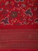 Vibrant Crimson Red Floral Printed Design Mixed Cotton Saree with Ornamental Zari Woven Border