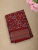 Vibrant Crimson Red Floral Printed Design Mixed Cotton Saree with Ornamental Zari Woven Border