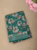 Vibrant Emerald Teal Green Floral Printed Design Linen Cotton Saree