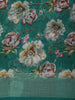 Vibrant Emerald Teal Green Floral Printed Design Linen Cotton Saree