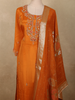Vibrant Marigold Orange Floral Beads Embroidered Design Tissue Silk Salwar Suit