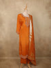 Vibrant Marigold Orange Floral Beads Embroidered Design Tissue Silk Salwar Suit