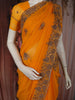 Vibrant Marigold Orange Floral Zari Embroidered and Stone Embellished Design Georgette Designer Saree