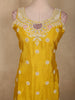 Vibrant Marigold Yellow Floral Sequins and Beads Embroidered Design Georgette Palazzo Suit with Dupatta