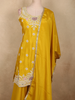 Vibrant Marigold Yellow Floral Sequins and Beads Embroidered Design Georgette Palazzo Suit with Dupatta