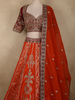 Vibrant Orange Floral Sequins and Beads Embroidered Design Banarasi Silk Bridal Lehenga with Designer Dupatta