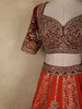 Vibrant Orange Floral Sequins and Beads Embroidered Design Banarasi Silk Bridal Lehenga with Designer Dupatta