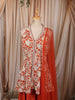 Vibrant Orange Floral Vine Beads Embroidered Design Chiffon Party Wear Peplum Palazzo Suit with Matching Dupatta