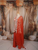 Vibrant Orange Floral Vine Beads Embroidered Design Chiffon Party Wear Peplum Palazzo Suit with Matching Dupatta