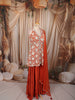 Vibrant Orange Floral Vine Beads Embroidered Design Chiffon Party Wear Peplum Palazzo Suit with Matching Dupatta