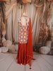 Vibrant Orange Floral Vine Beads Embroidered Design Chiffon Party Wear Peplum Palazzo Suit with Matching Dupatta