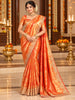 Vibrant Orange Floral Vine Zari Woven Design Semi Tissue Banarasi Fancy Saree with Stone Work Scalloped Border