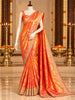 Vibrant Orange Floral Vine Zari Woven Design Semi Tissue Banarasi Fancy Saree with Stone Work Scalloped Border