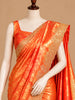 Vibrant Orange Floral Vine Zari Woven Design Semi Tissue Banarasi Fancy Saree with Stone Work Scalloped Border