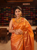 Vibrant Orange Geometric Zari Woven Design Semi Silk Traditional Wear Saree with Matching Korvai Zari Border