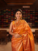 Vibrant Orange Geometric Zari Woven Design Semi Silk Traditional Wear Saree with Matching Korvai Zari Border