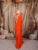 Vibrant Orange Heavy Beads Embroidered Design Georgette Ready to Wear Party Saree with Designer Blouse