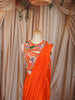 Vibrant Orange Heavy Beads Embroidered Design Georgette Ready to Wear Party Saree with Designer Blouse