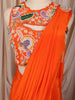 Vibrant Orange Heavy Beads Embroidered Design Georgette Ready to Wear Party Saree with Designer Blouse
