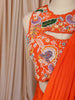 Vibrant Orange Heavy Beads Embroidered Design Georgette Ready to Wear Party Saree with Designer Blouse