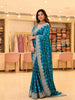 Vibrant Peacock Blue Floral Zari Embroidered Design Satin Fancy Saree with Designer Border