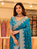 Vibrant Peacock Blue Floral Zari Embroidered Design Satin Fancy Saree with Designer Border