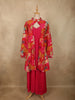 Vibrant Rani Pink Floral Printed Design Tussar Silk Plazzo Suit with Jacket