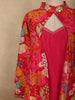 Vibrant Rani Pink Floral Printed Design Tussar Silk Plazzo Suit with Jacket