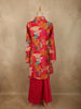 Vibrant Rani Pink Floral Printed Design Tussar Silk Plazzo Suit with Jacket