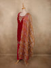 Vibrant Rani Pink Floral Zari Embroidered Design Velvet Palazzo Suit with Contrast Dupatta