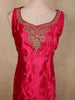Vibrant Rani Pink Floral Zari Embroidered Design Velvet Palazzo Suit with Contrast Dupatta