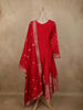 Vibrant Rani Pink Floral Zari Woven Design Semi Silk Anarkali Salwar Suit with Dupatta