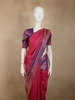 Vibrant Rani Pink Geometric Zari Woven Design Pure Kanchipuram Silk Saree with Contrast Zari Border