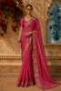 Vibrant Rani Pink Striped Woven Design Pure Tussar Saree with Floral Border
