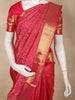Vibrant Rani Pink and Deep Coral Red Geometric Zari Woven Design Pure Kanchipuram Silk Saree with Zari Border