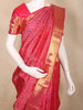 Vibrant Rani Pink and Deep Coral Red Geometric Zari Woven Design Pure Kanchipuram Silk Saree with Zari Border