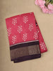 Vibrant Raspberry Pink Ikat Printed Design Mixed Cotton Saree with Contrast Zari Border
