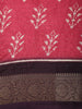 Vibrant Raspberry Pink Ikat Printed Design Mixed Cotton Saree with Contrast Zari Border