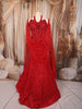Vibrant Red Abstract Sequins and Beads Embroidered Design Net Mermaid Bridal Lehenga Designer Corset Blouse and Matching Draped Dupatta